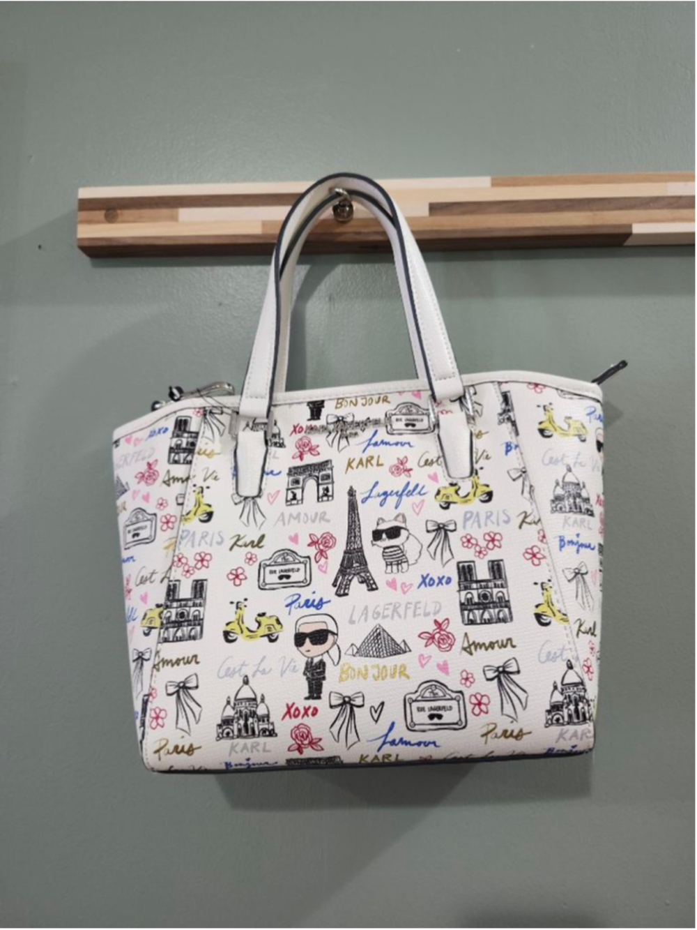 Women's KARL LAGERFELD PARIS White Multi-Color Print Tote Bag One Size